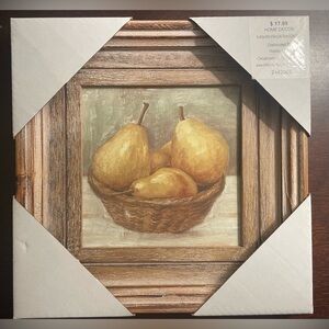 New HOBBY LOBBY Pears Fruit Wall Art Home Decor Wooden Frame 9.65in x 9.65in